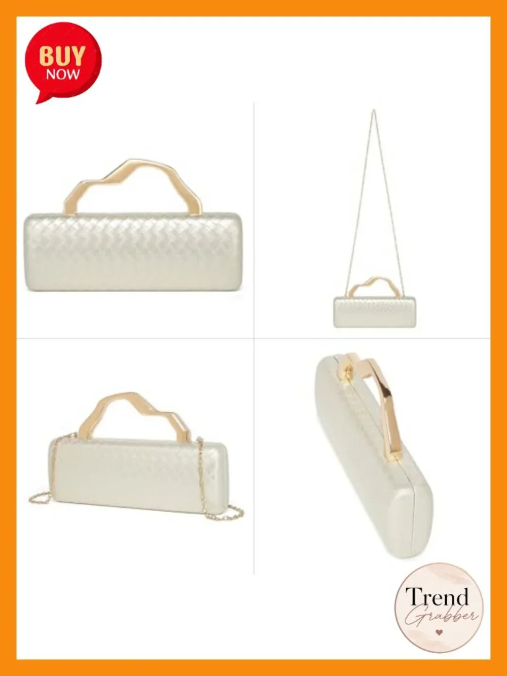 Woven PU Leather Evening Clutch Crossbody Purse with Detachable Chain_5